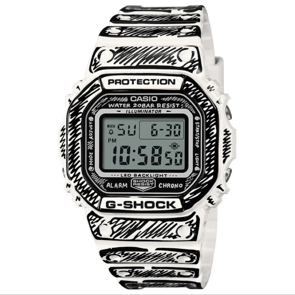 G-shock 5600 Series Digital White Black Resin Watch DW5600JV-7 by Casio