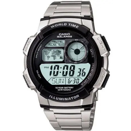 Casio AE1000WD-1AV World Time Watch Chronograph 5 Alarms 10 Year Battery