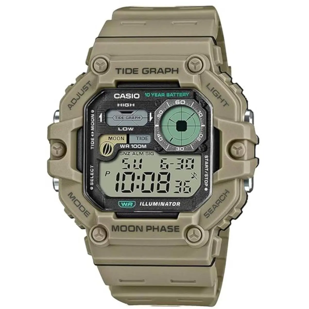 Casio Men`s Watch Moon Phase Digital Dial Brown Resin Strap WS-1700H-5AVCF