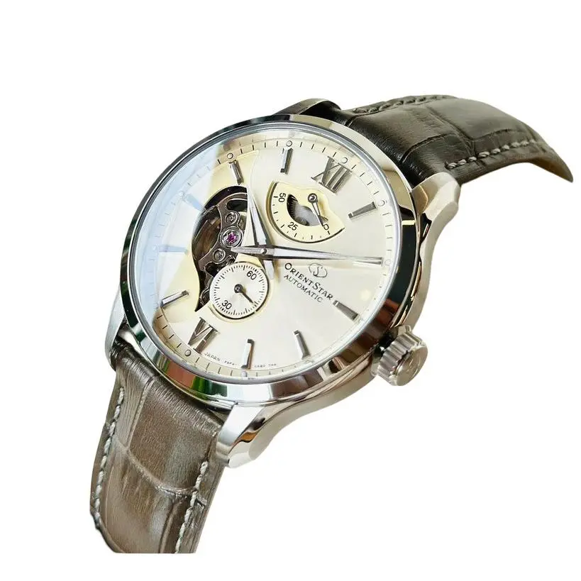 Star Automatic Gold Dial Men`s Watch Power Reserve Leather RK-AV0B10G by Orient