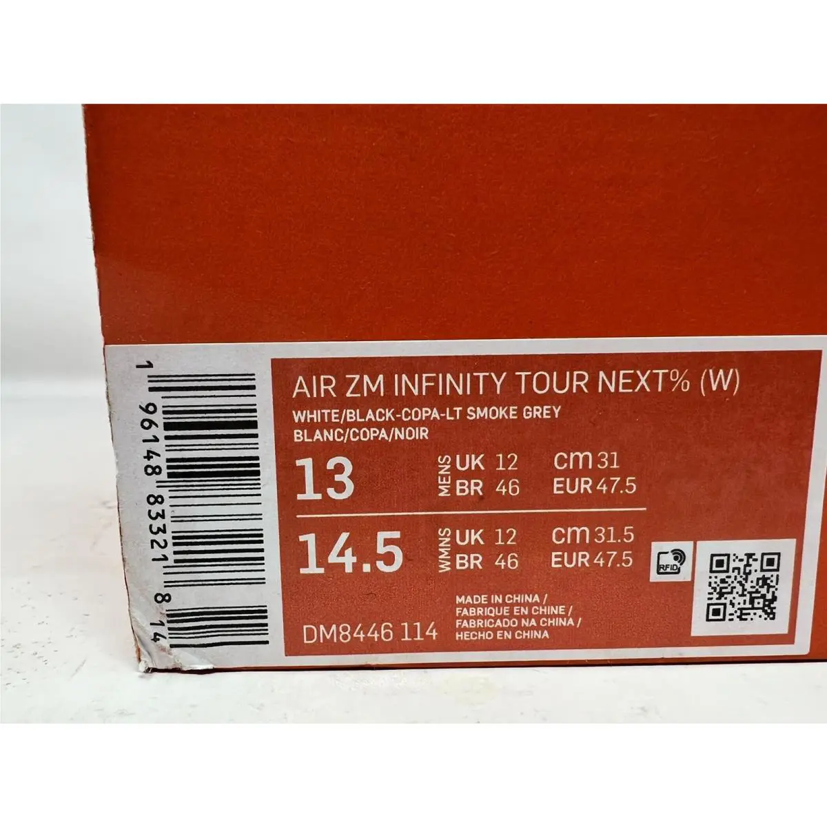 Nike shoes - Air Zoom Infinity Tour Next % - DM8446-143 - White/Black/Copa/Light Smoke Gray 6
