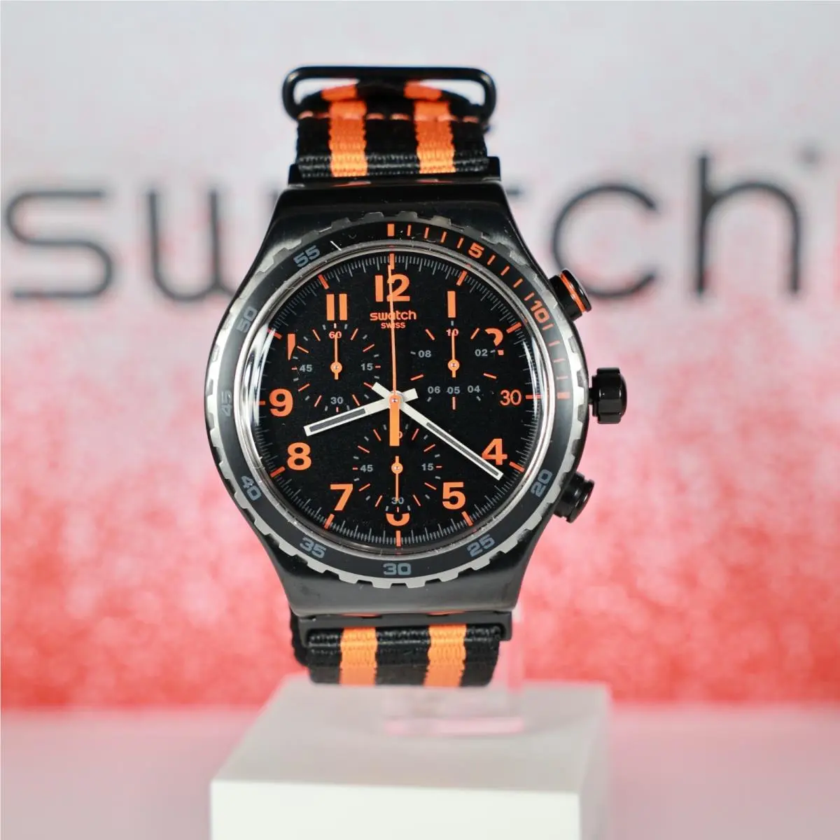 Limited Watch Swiss Made Garosugil Black Nylon Orange 43MM YVB401 Chrono by Swatch
