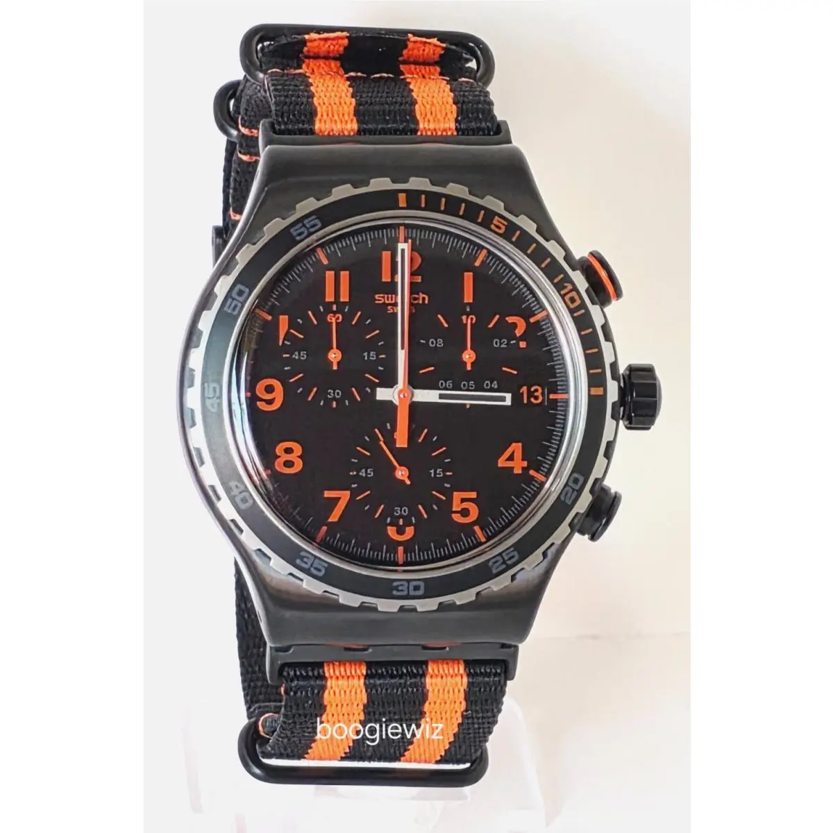 Swiss Made Garosugil Stainless Steel Bezel Men`s Chrono Watch YVB401 by Swatch