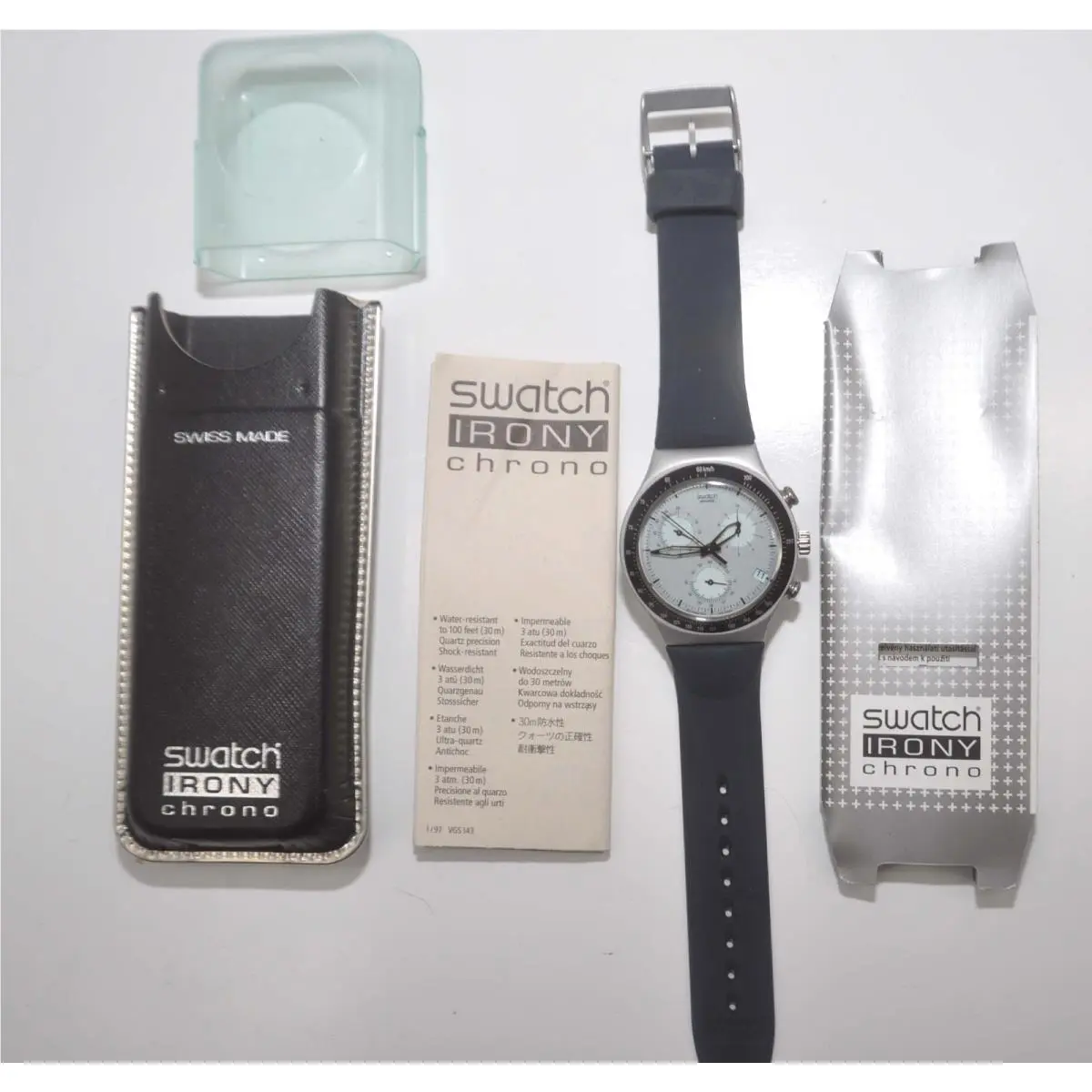 1999 Swatch Irony Chrono Ycs 4003 Siberian Watch -- w/ Box Papers