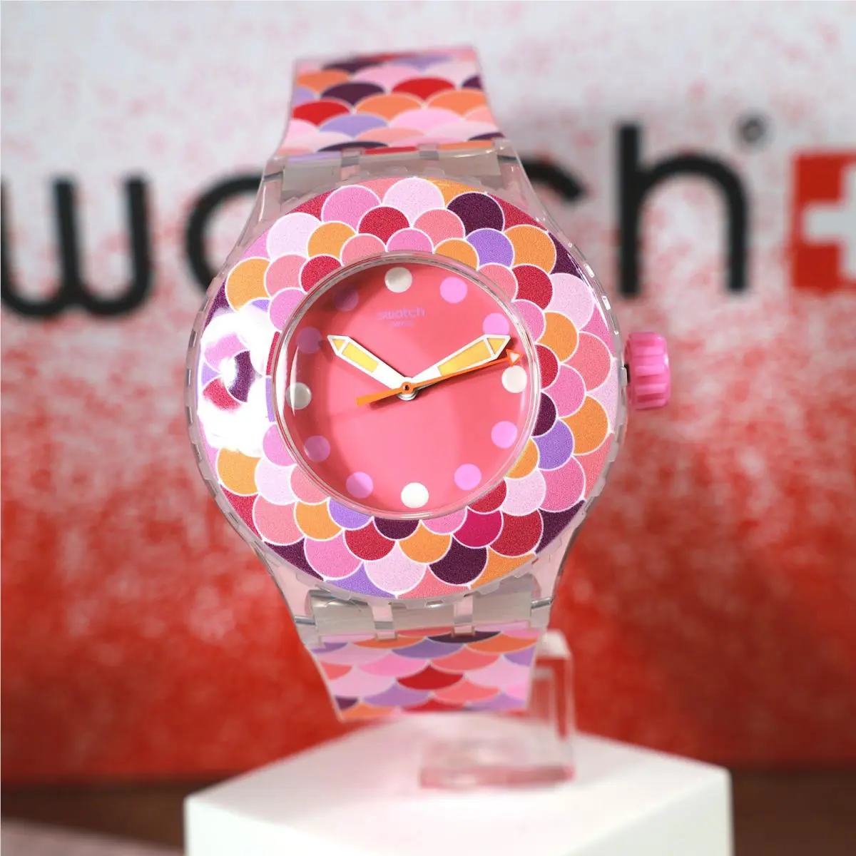 Swiss Swatch Watch Scuba Pedrinha Rosa SUUK111 Pink Purple Red Watch 44MM
