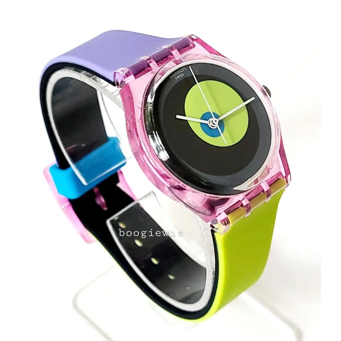 Swatch Swiss Made GP143 34MM Circle in Circle Pink Green Light Purple Circle Spo