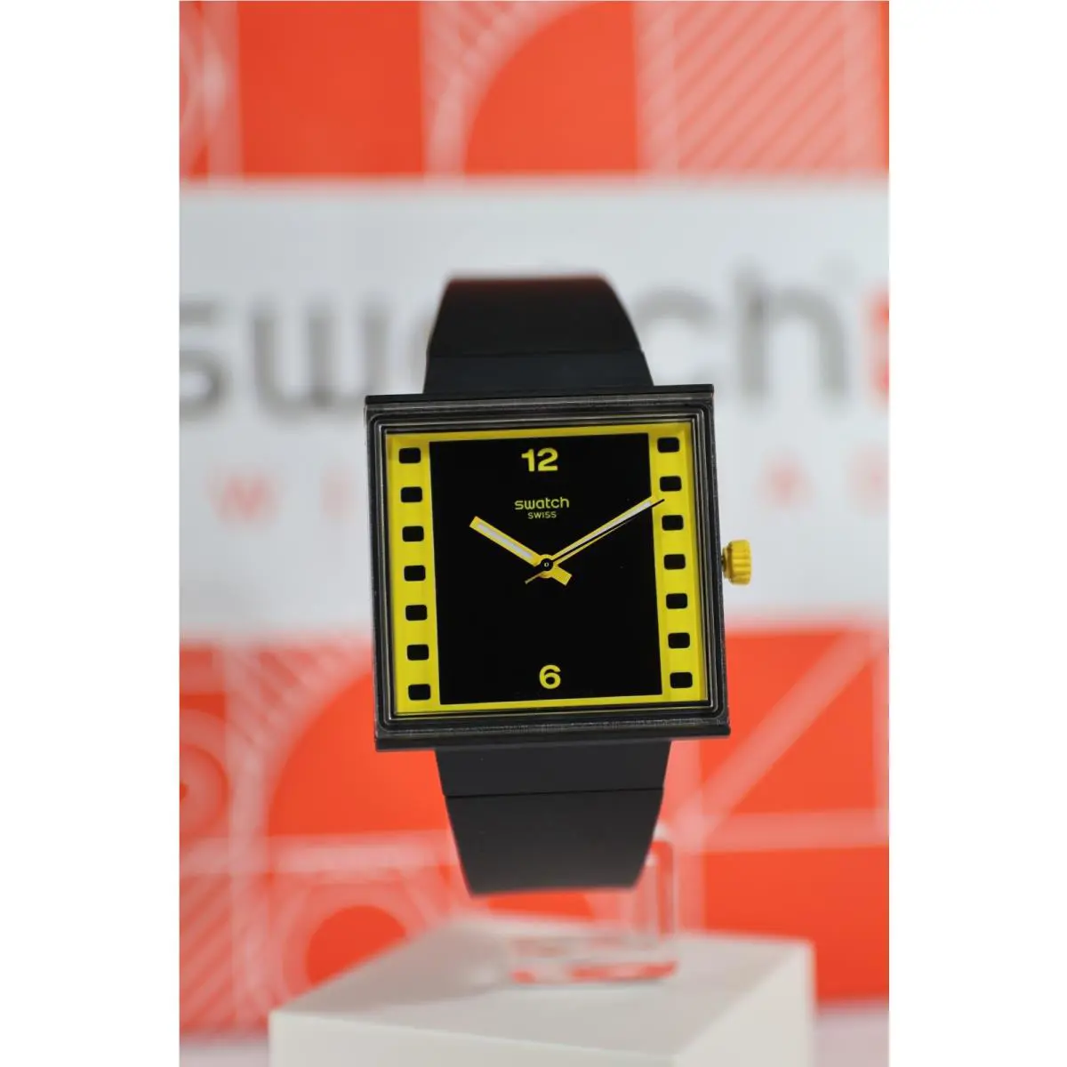 Swatch Swiss Made LOCARNO77 Film Festival SO34Z100 41.80MM Black Yellow Squa