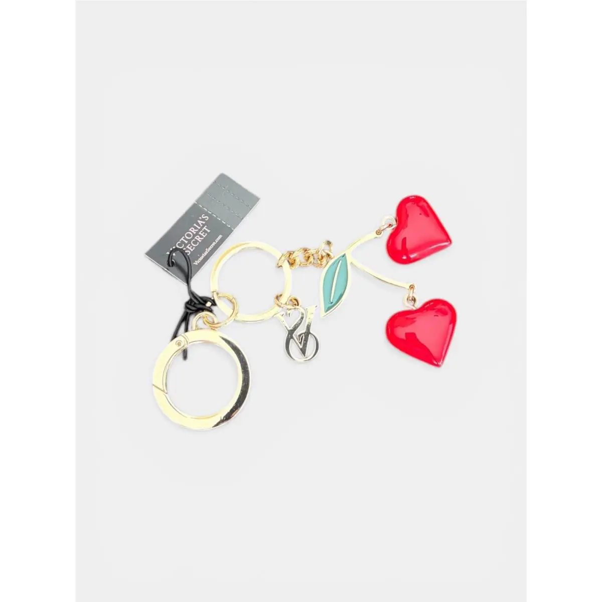 Victoria`s Secret Cherry Heart Bag Charm Keychain Gold Hardware