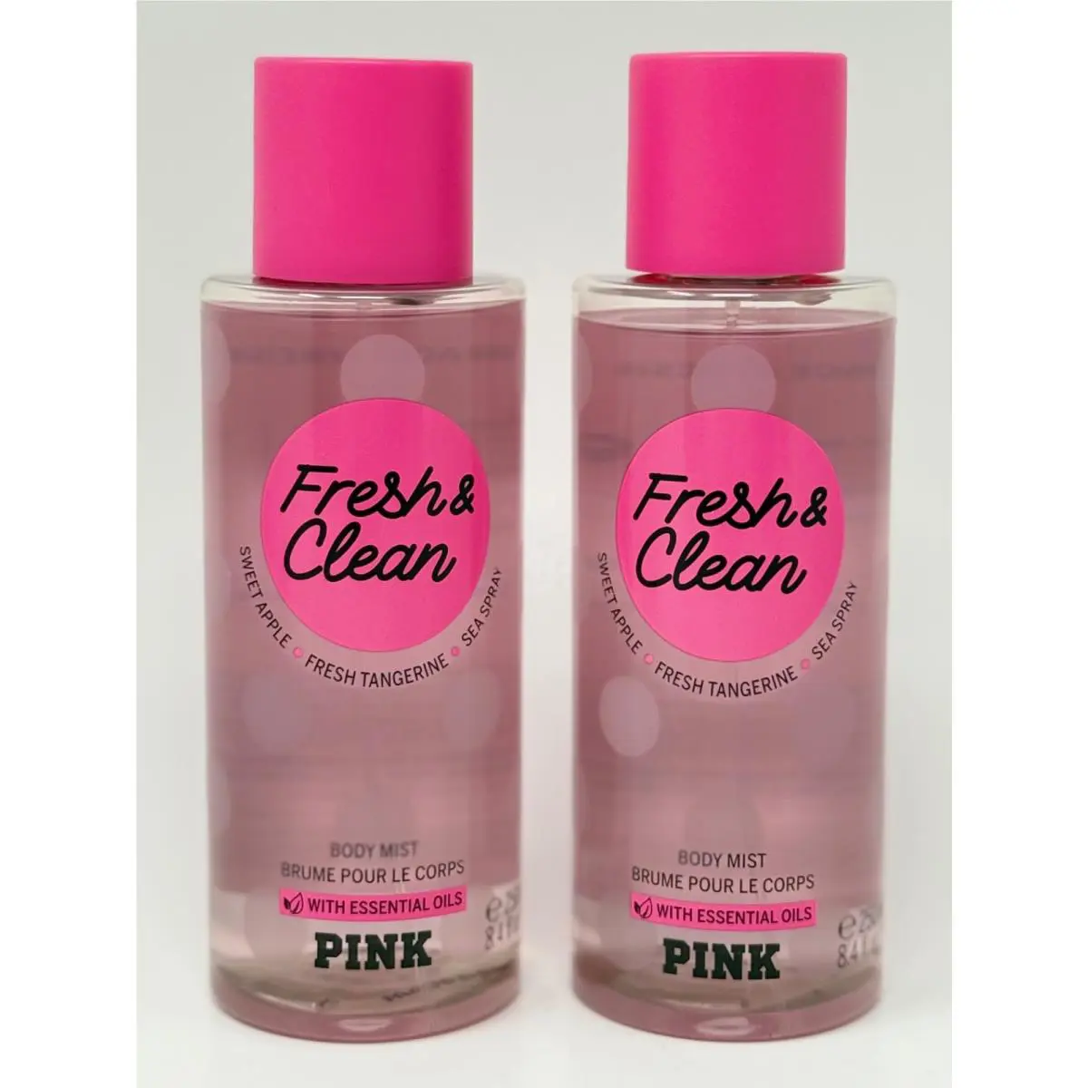 2 Rare Victoria`s Secret Pink Fresh Clean Body Mist Spray Large 8.4 OZ Htf