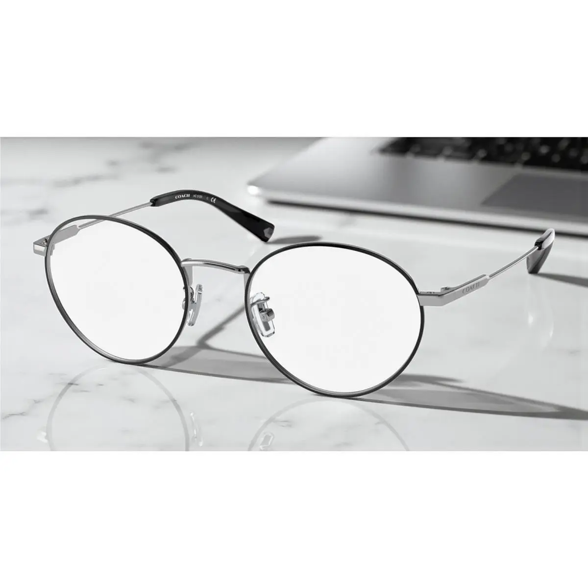 Coach HC5120 9373 C2101 Shiny Silver Black Demo Lens 51 mm Men`s Eyeglasses