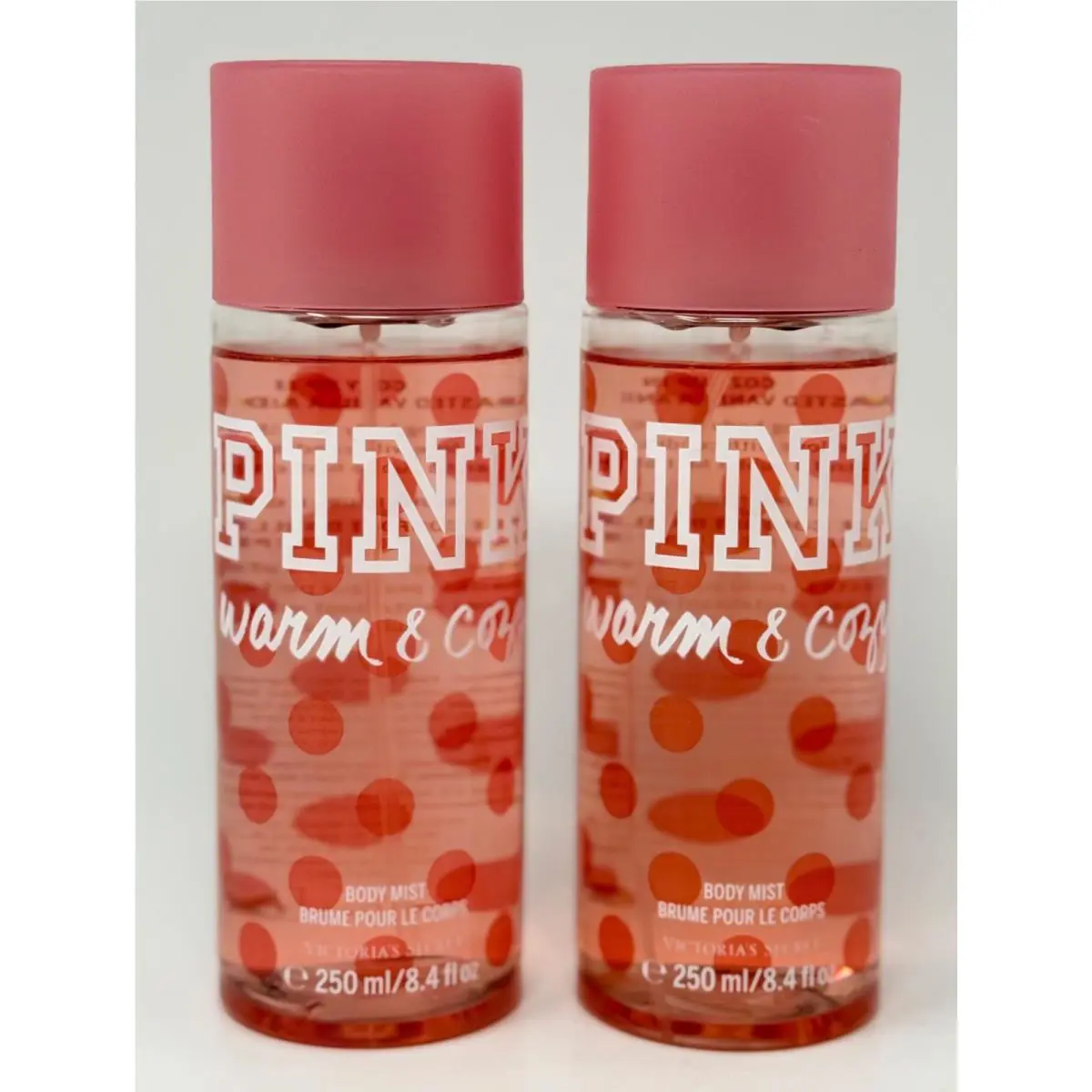 2 Rare Victoria`s Secret Pink Warm Cozy Body Mist Spray Large 8.4 OZ Htf