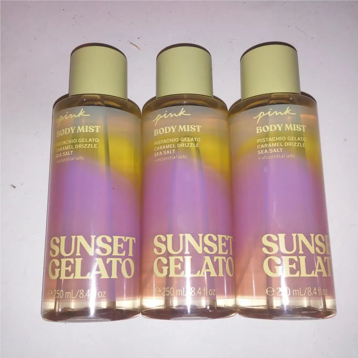 Set of 3 Victoria Secret Pink Body Spray Fragrance Mist Sunset Gelato Full Size