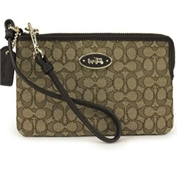 Coach 52574 Signature Jacquard Small Wristlet Khaki/brown