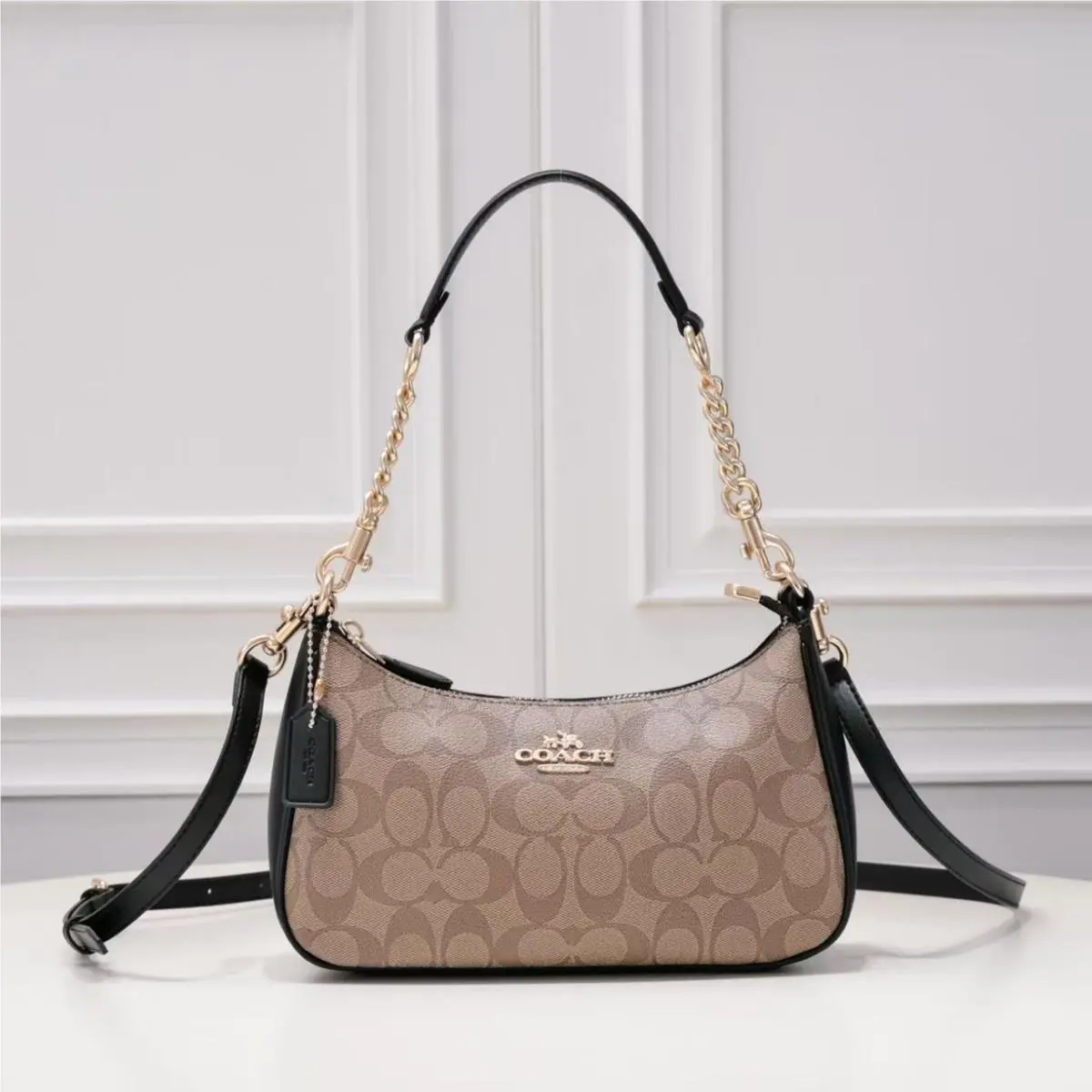 CA548 Teri Shoulder Bag Signature Coated Canvas Black Brown Outlet by Coach