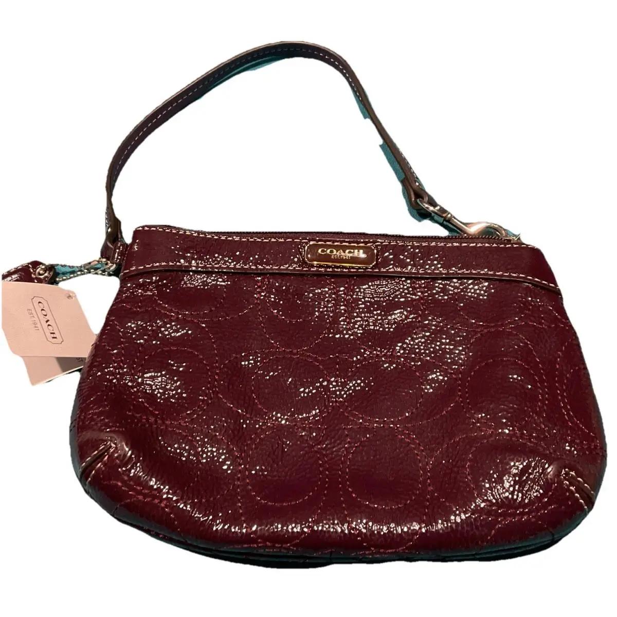 Coach Plum Patent Leather Logo Wristlet Bag Charm
