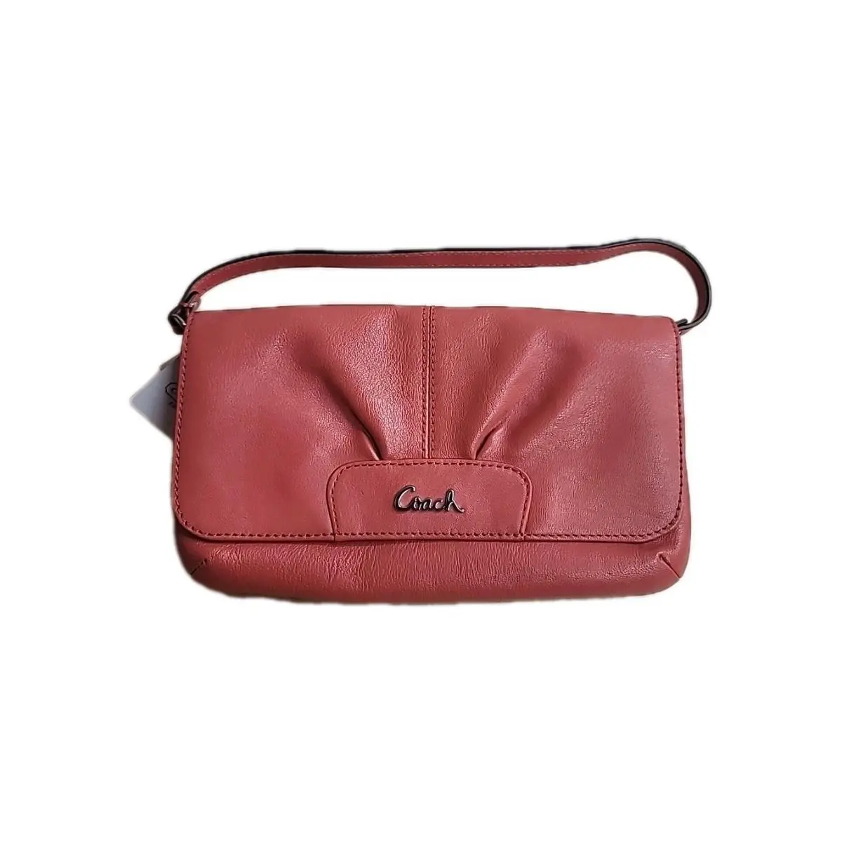 Coach Ashley Leather Large Pleated Flap Wristlet Wallet Bag Geranium F45981