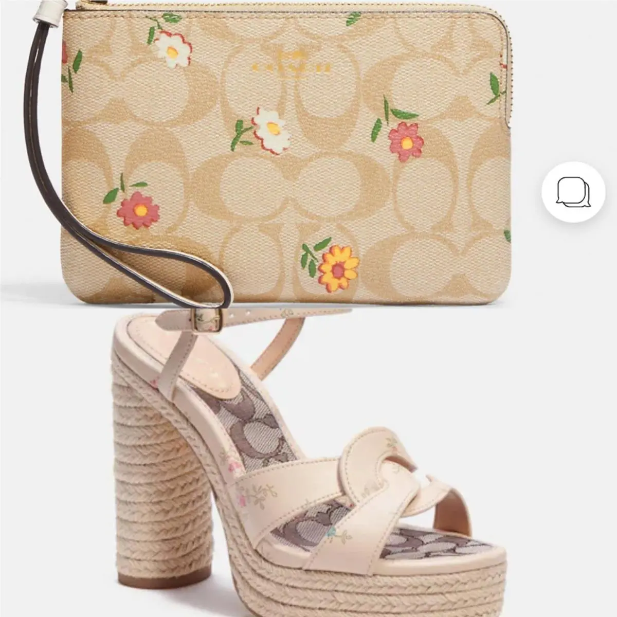 Womens Talina Block Heel Sandals Shoes Beige SZ 10 with Wristlet Bag Purse by Coach