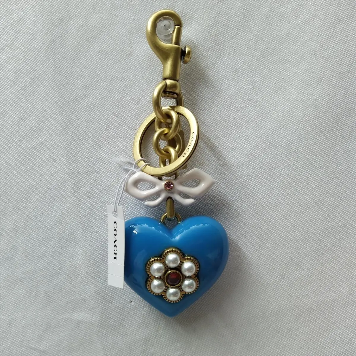 Coach Blue Heart Bag Charm Key Chain Key Ring