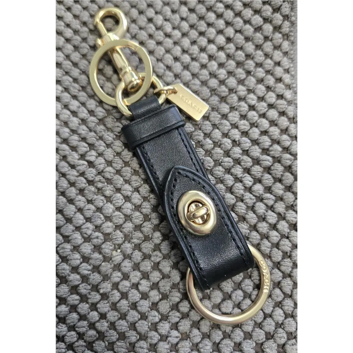 Coach Leather Black Valet Key Ring Trigger Snap Bag Charm F39865 Nwot