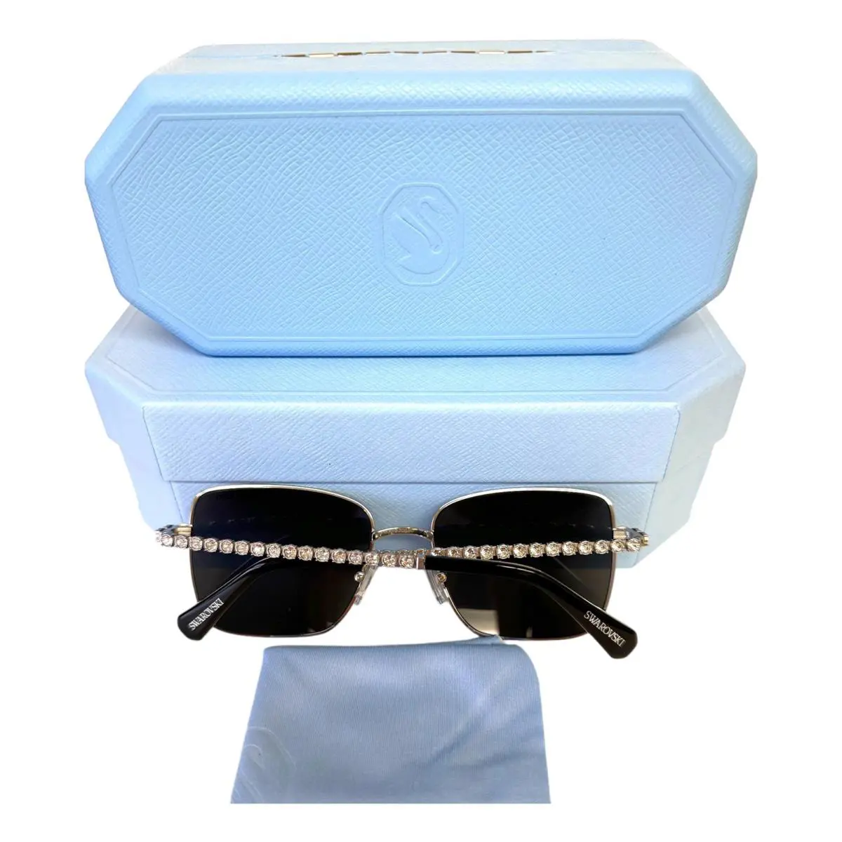 Swarovski Sunglasses SK 7015 400187 Shiny Silver Clear Swarovski Crystals W/case