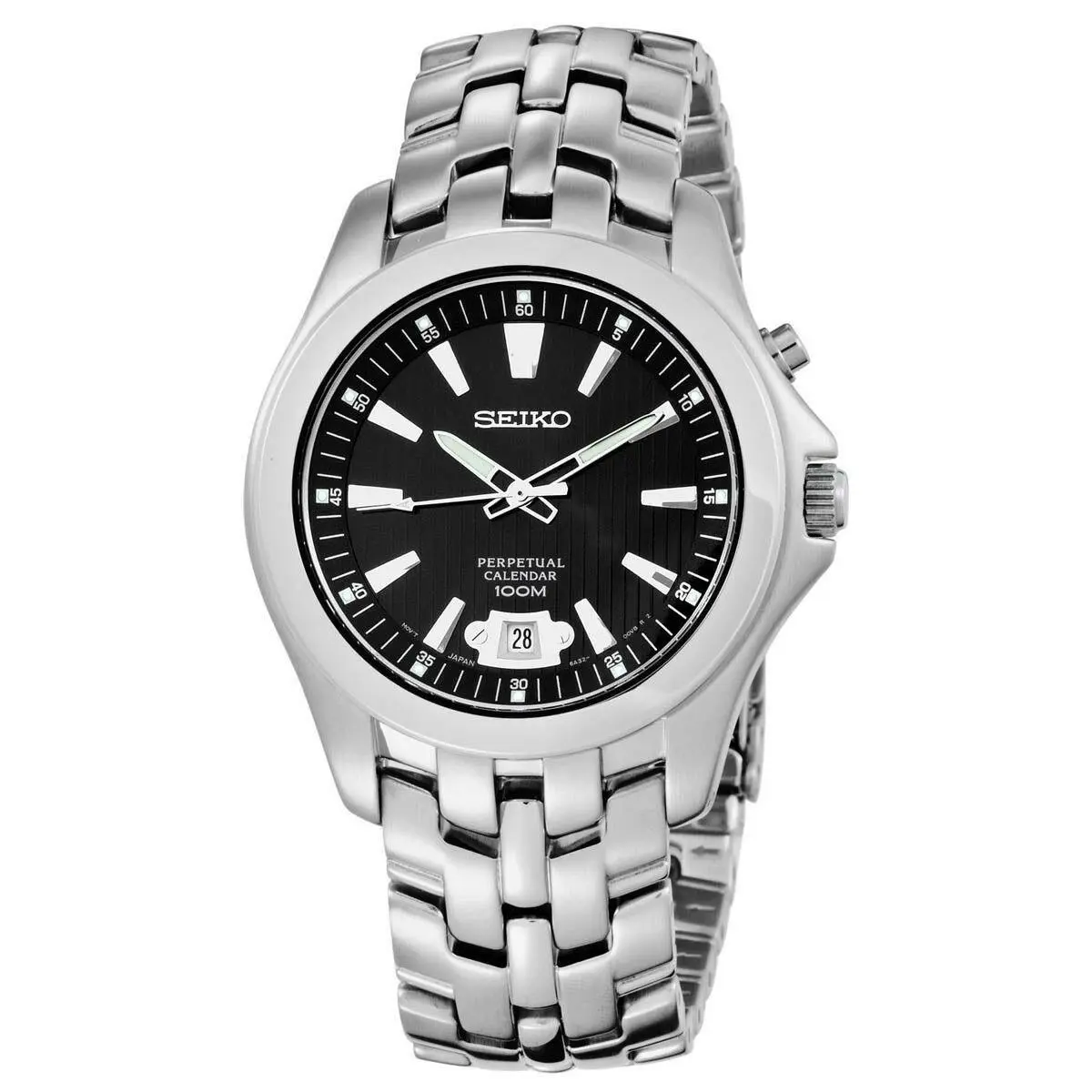 Seiko Men`s Black Dial Stainless Steel Perpetual Calendar Watch SNQ101