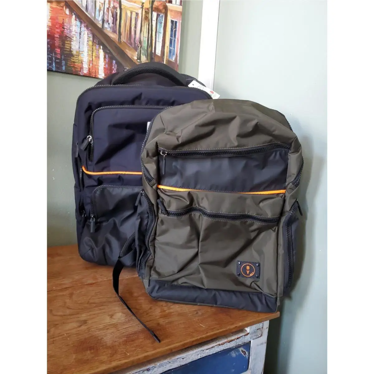 Brics BY Nylon 2 Wheel Luggage Carry On Backpack Olive Navy Orange Laptop Bag