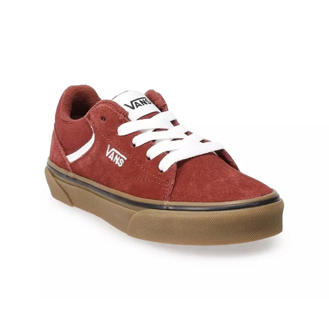 Vans Seldan Boys Shoes Size 7 Dark Red Suede Gum Outsole Skater Style - Red