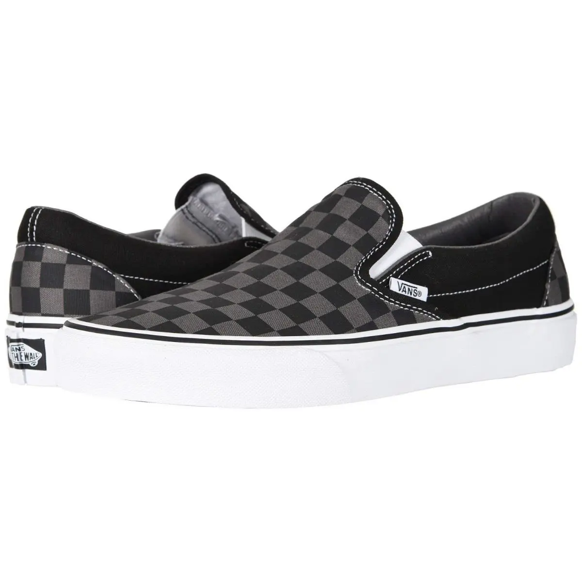 Vans Classic Slip ON Checkerboard Shoes Sneaker Black/ Gray Men 8.5 / Women 10 - Black/white