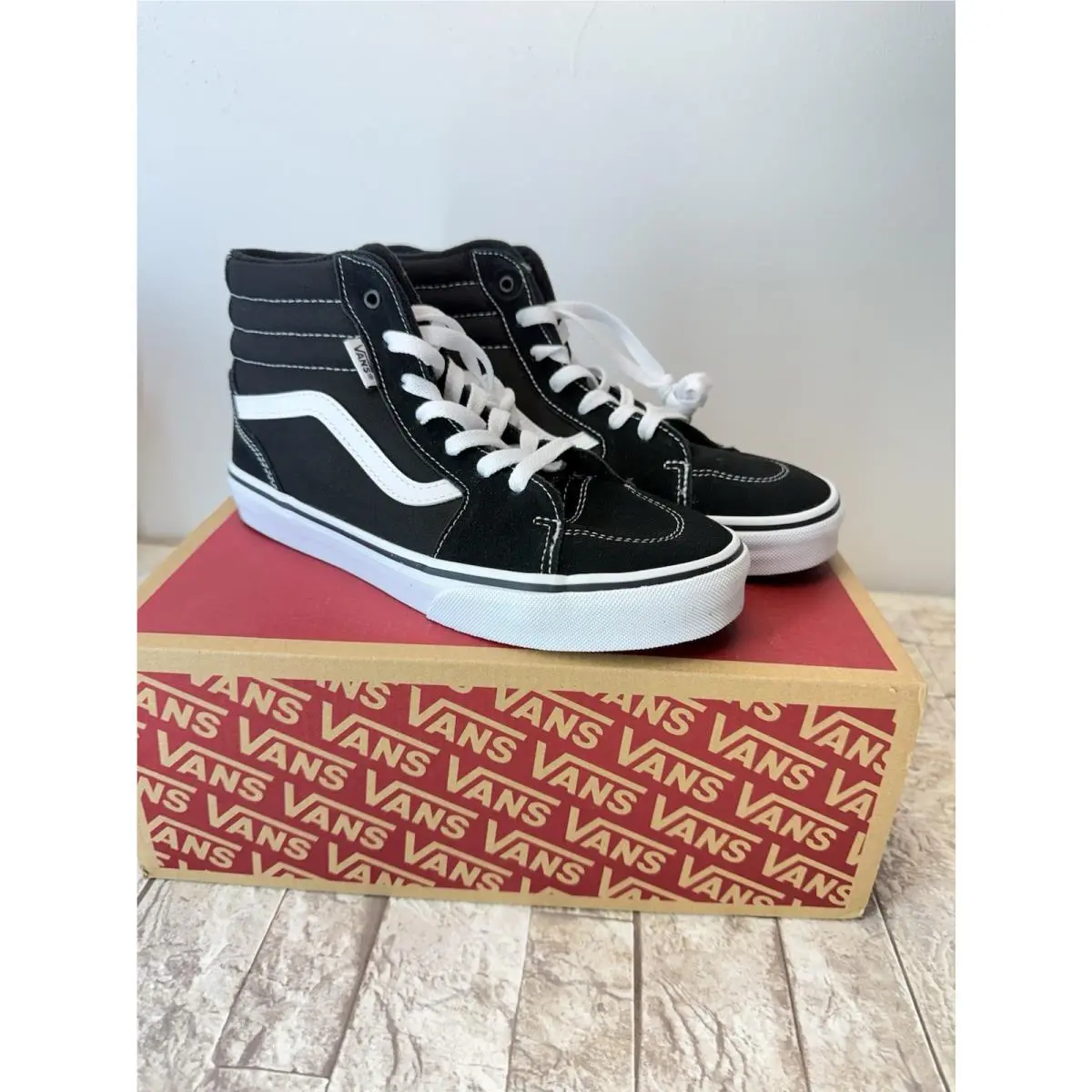Vans Filmore Hi Teens High Top Suede Shoes Black White Size US 6