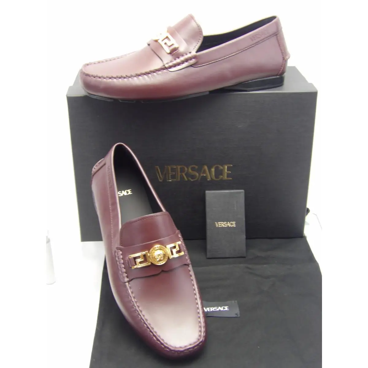 Versace Brown Leather Gold Medusa Head Logo Loafers 43.5 10.5