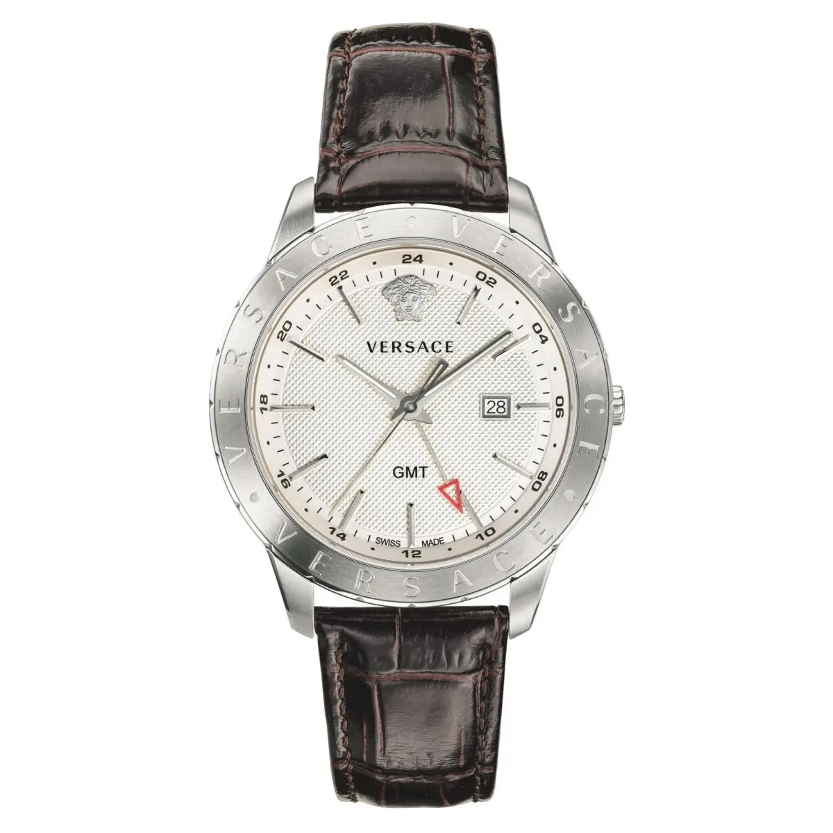 Versace Watch VEBK00118 Steel 43mm White Dial Brown Leather