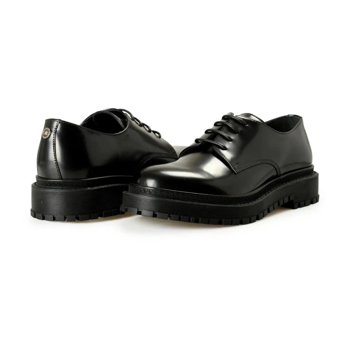 Versace Women`s Black Polished Leather Oxfords Shoes US 9.5 IT 39.5