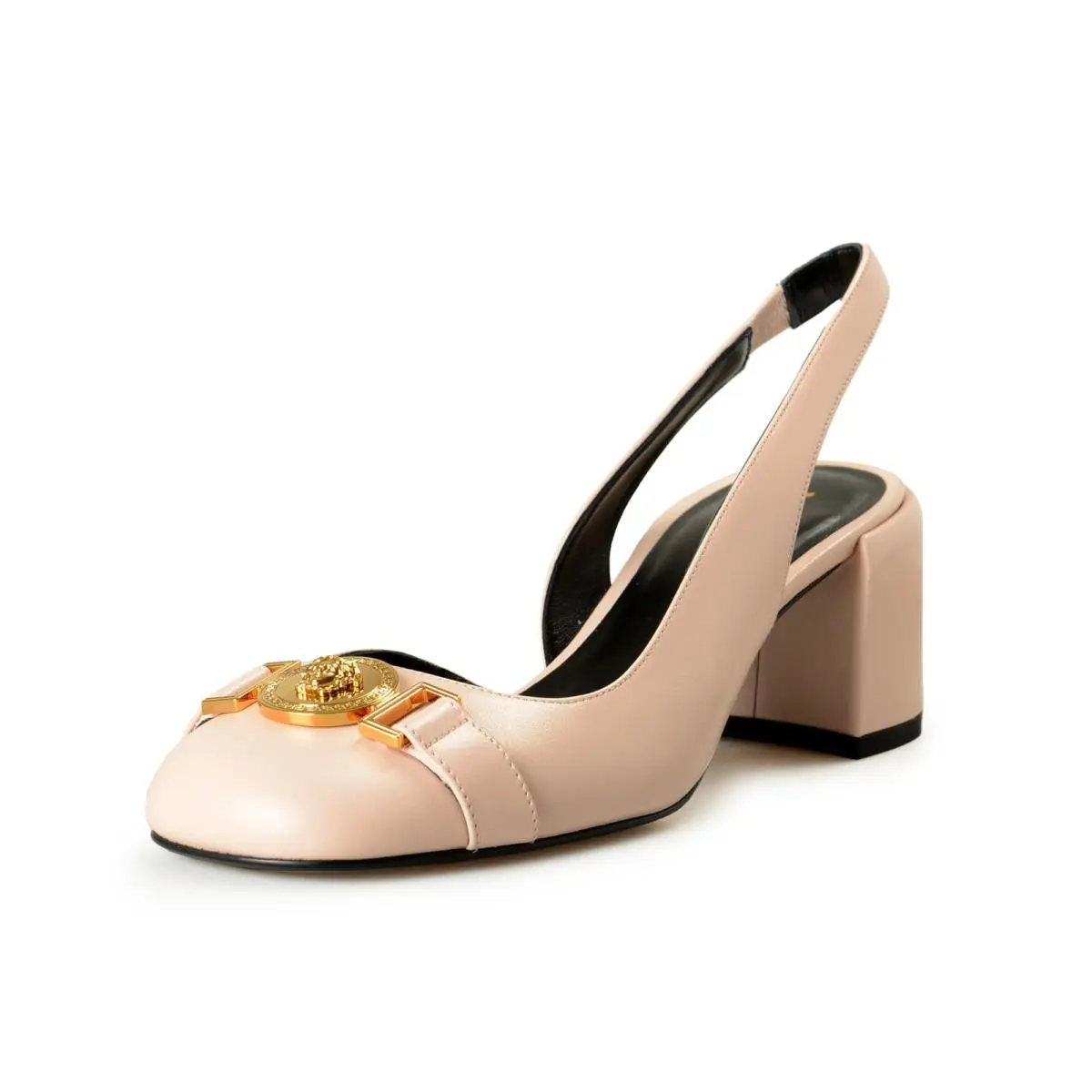 Versace Women`s Soft Pink Leather Heeled Sling Back Sandals Shoes US 9 IT 39