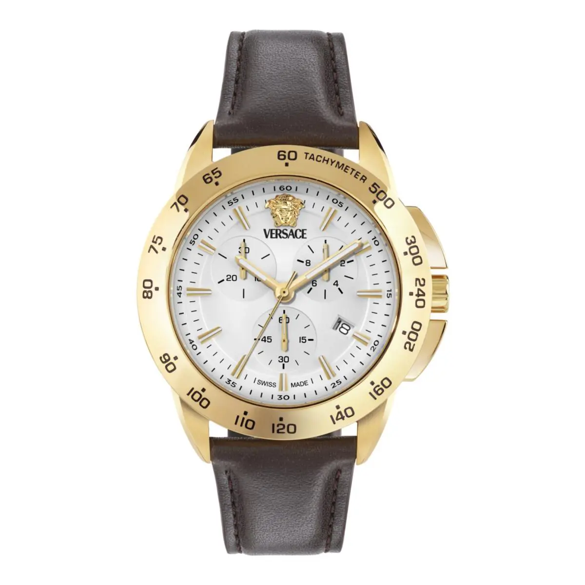Versace Mens Gold 44mm Strap Fashion Watch