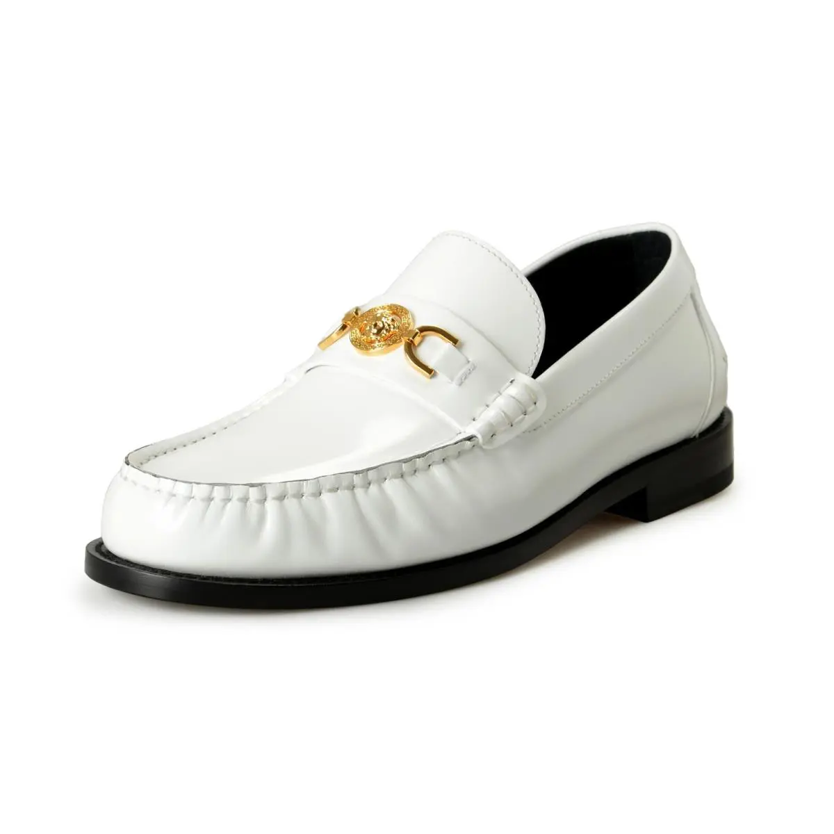 Versace Men`s White Gold Medusa 100%Leather Slip On Loafers Shoes US 8 IT 41