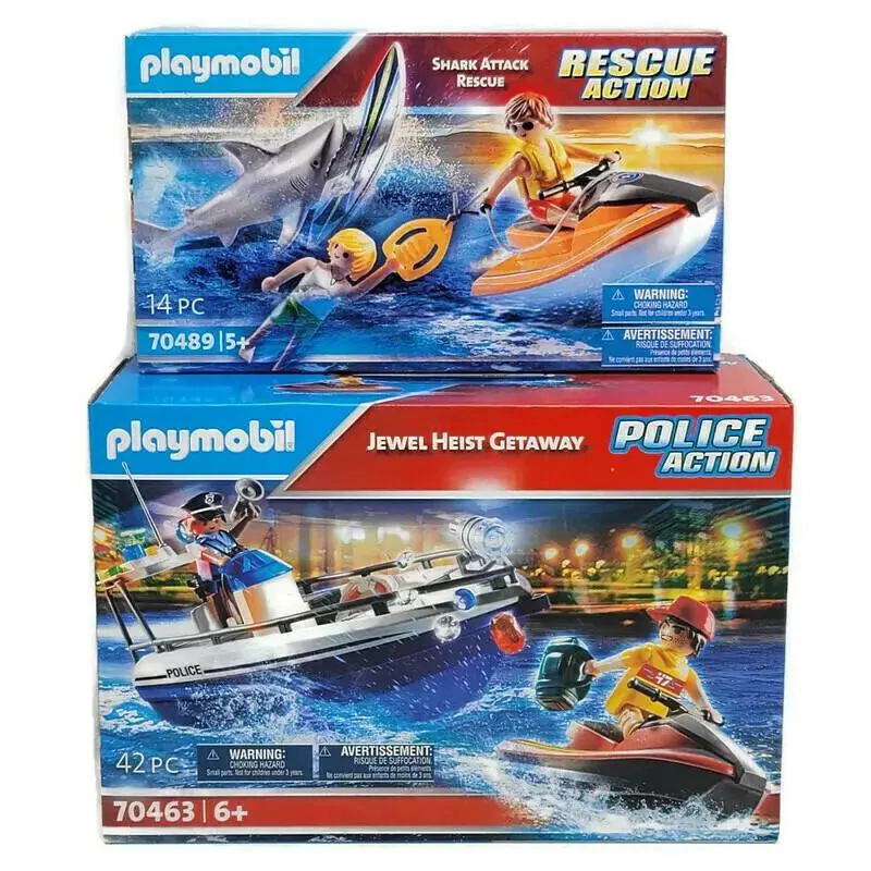 Playmobil 70463 Police Jewel Heist Getaway Boat 70489 Shark Attack Rescue