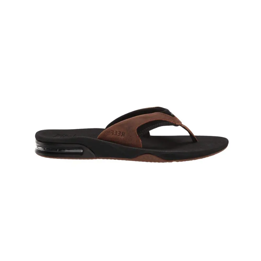 Reef Men`s Leather Fanning Bottle Opener Sandals - Black And Tan