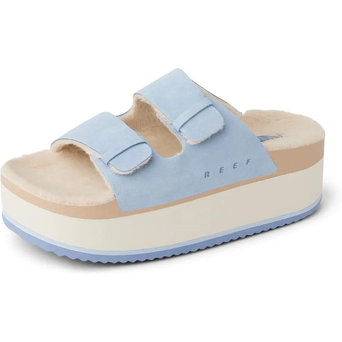 Reef Ojai Ciara Womens Platform Slide Cozy Fur Footbed Leather Dusty Blue 10 M