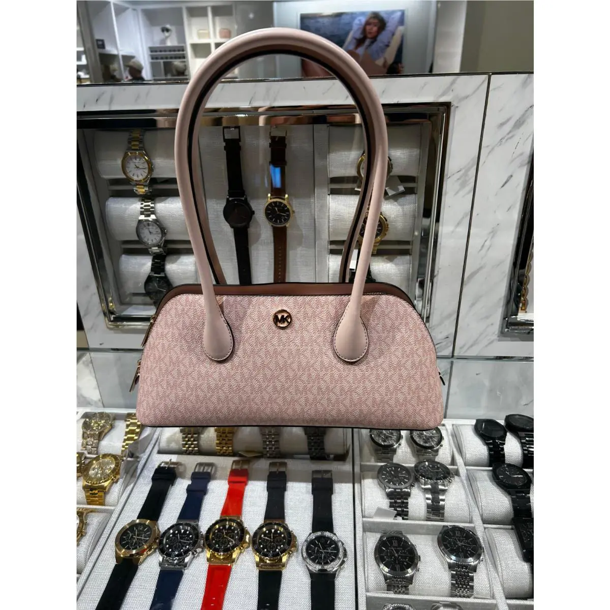 Michael Kors Petra Medium MK Logo Top Zip Shoulder Women Handbag Purse Messenger