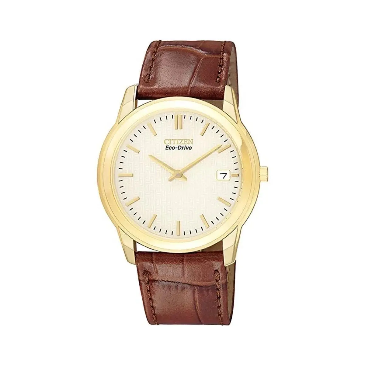 Citizen Eco-drive Champagne Dial Brown Leather Strap Men`s Watch AU1002-07P