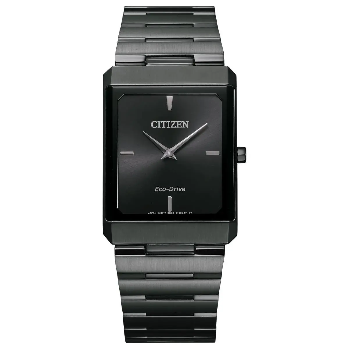 Eco-drive Large Stiletto Tank AR3107-57E Blk Stainless Steel Slim Watch by Citizen