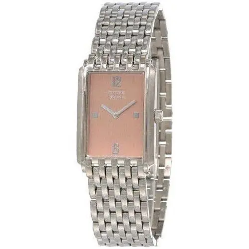 Citizen Elegance Silver Tone Curved Crystal Salmon Dial Watch BB0190-57J