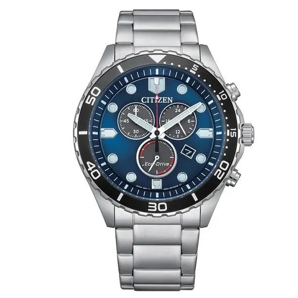 Citizen Men`s Eco-drive Sporty-aqua Chronograph Blue Dial Watch - AT2560-84L - Dial: Blue, Band: Silver