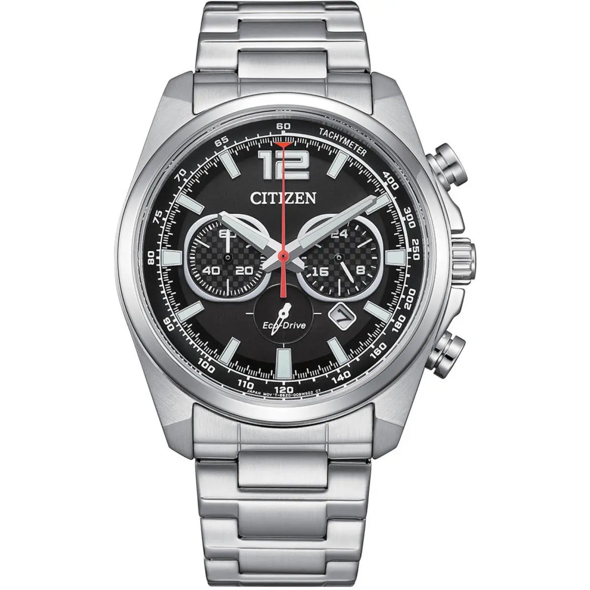 Citizen Men`s Watch Chronograph Black Dial Silver Tone Steel Bracelet CA4640-50E