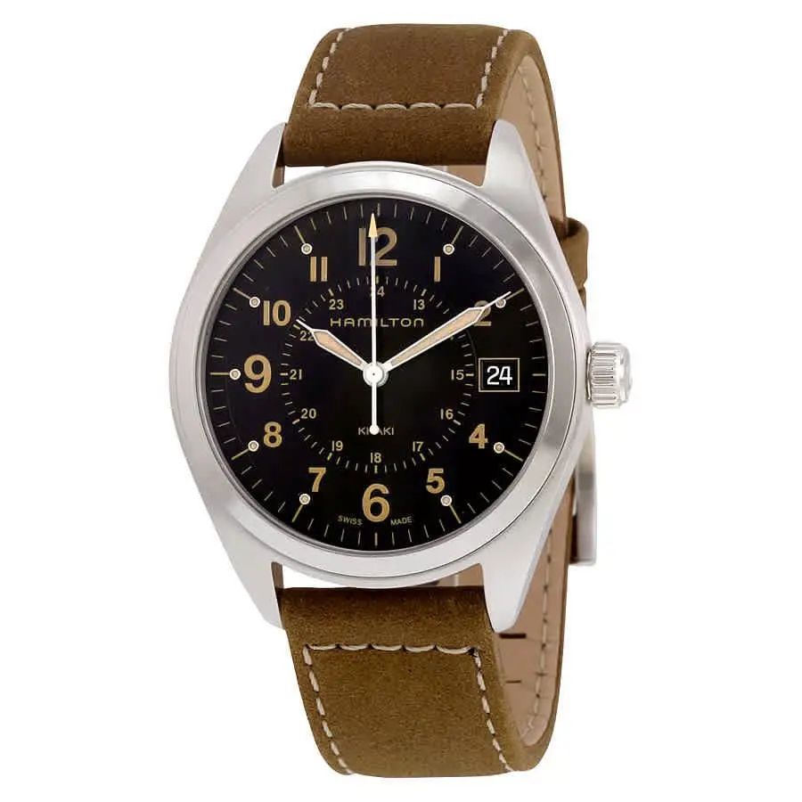 Hamilton Khaki Black Dial Tan Suede Men`s Watch H68551833