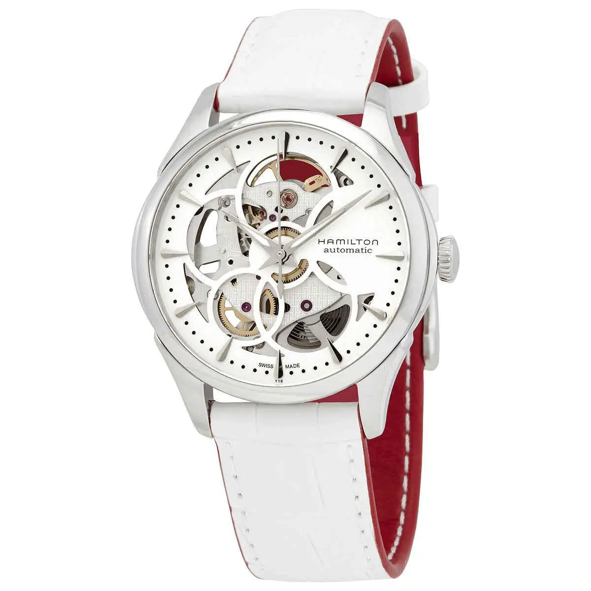 Hamilton Jazzmaster White Skeletal Dial White Leather Ladies Watch H32405811 - Dial: White, Band: White, Bezel: White