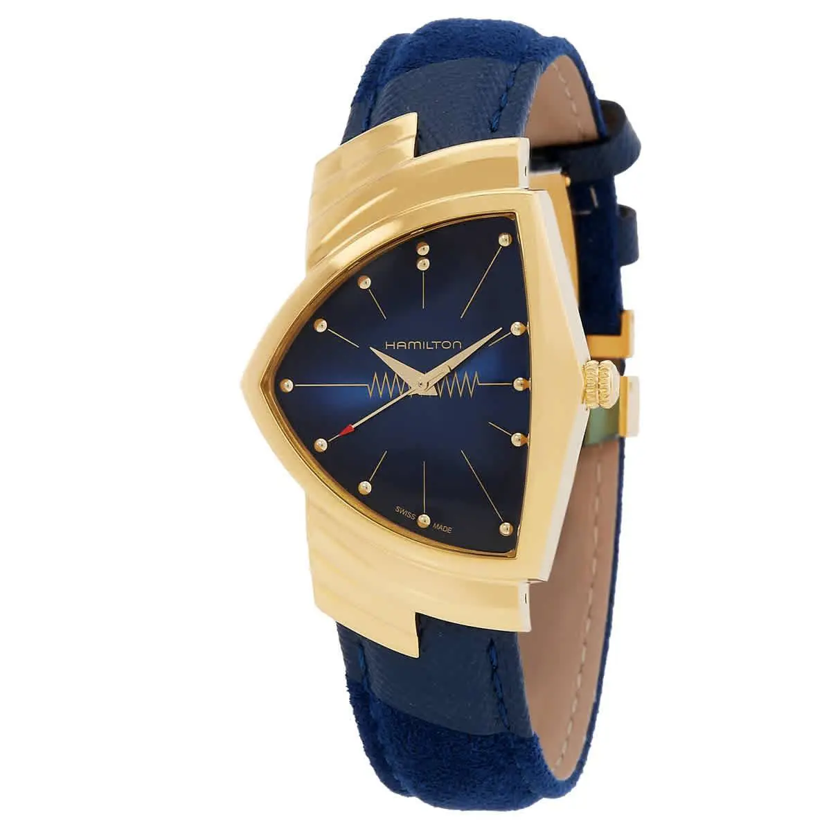 Hamilton Ventura Quartz Blue Dial Watch H24301941 - Dial: Blue, Band: Blue, Bezel: Gold-tone