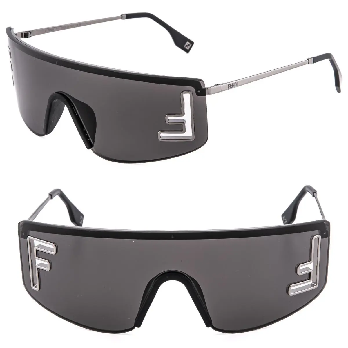 Fendi Sport FE40168U Black Silver Unisex Logo Wrap Mask Fashion Sunglasses 40168