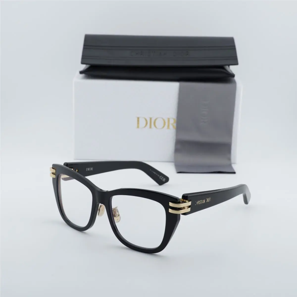 Cdioro S1F 10BB Shiny Black/clear Blue Block Lens 54mm Eyeglasses by Dior