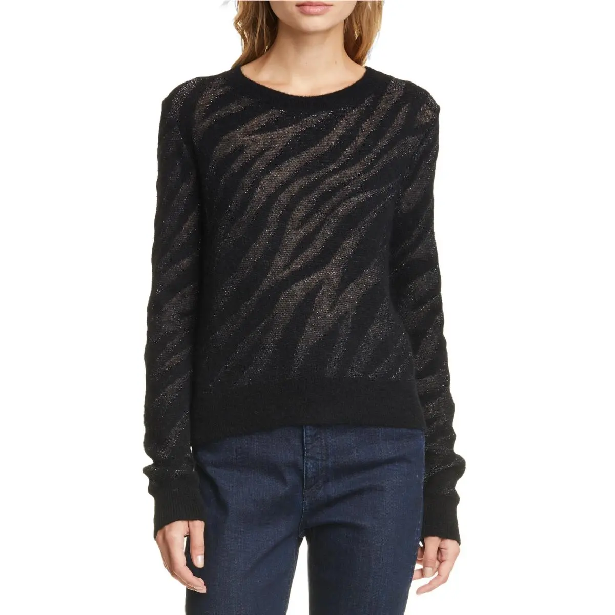 Women`s Rag Bone Germain Metallic Zebra Jacquard Sweater Size X-small - Black